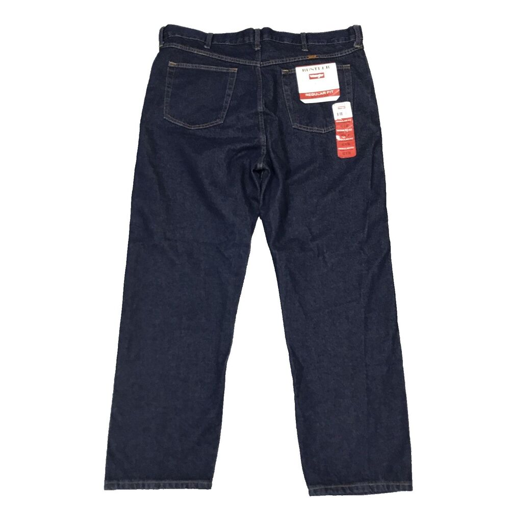 Rustler Jeans Mens 42x30 Blue Regular Fit Straight Leg Dark Wash Denim Wrangler